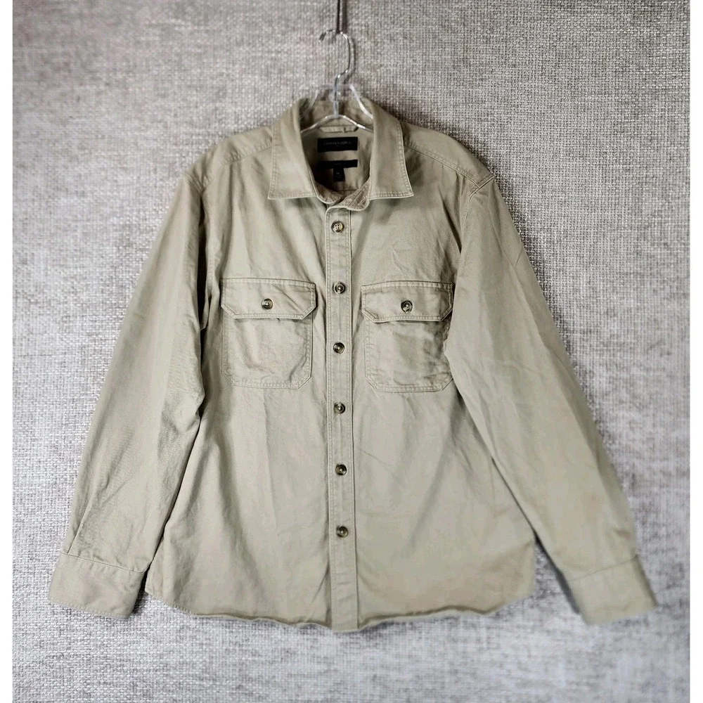 Banana Republic Standard Fit Soft Canvas Shirt Mens M Tan Heavy Weight Nice!‎